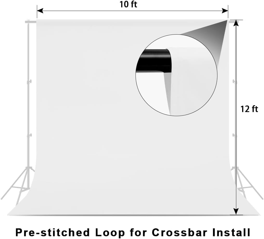 10x12ft White Backdrop for Photography, Polyester White Screen with 4 Clamps for Multiple Occasions