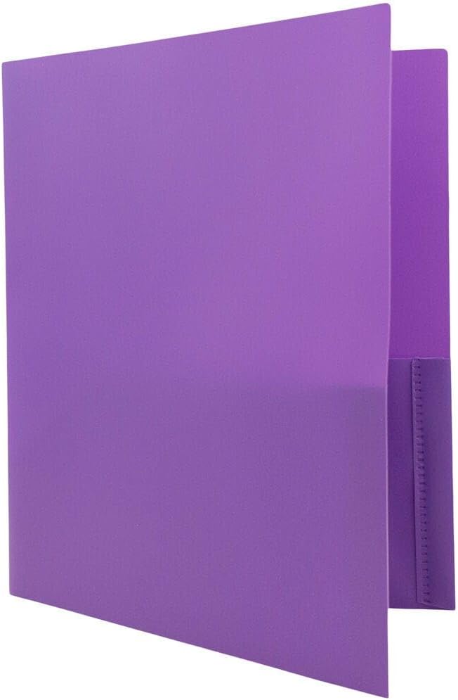 JAM PAPER Plastic 2 Pocket POP Folders - Durable School Folders - Purple - Bulk 48/Pack