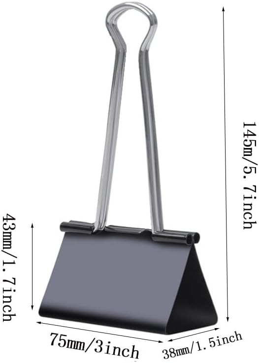 Extra Large Binder Clips 3 inch super big Binder Clips 6 Pack Big Metal Paper Clamps Black (3 Inch)