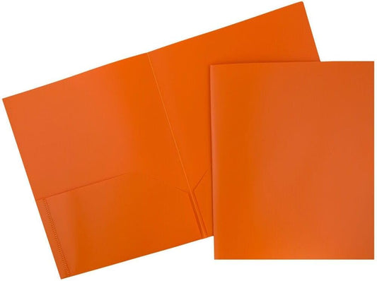 JAM PAPER Plastic 2 Pocket POP Folders - Durable School Folders - Orange - Bulk 48/Pack