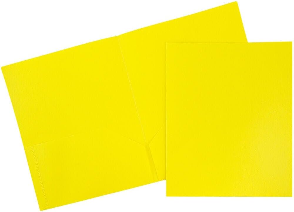 JAM PAPER Plastic 2 Pocket POP Folders - Durable School Folders - Yellow - Bulk 48/Pack
