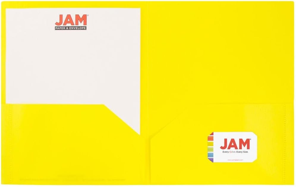 JAM PAPER Plastic 2 Pocket POP Folders - Durable School Folders - Yellow - Bulk 144/Box