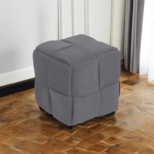 Ottoman Foot Rest Soft and Comfortable Ottoman Square Corduroy Woven Design Sofa Stool (Grey)