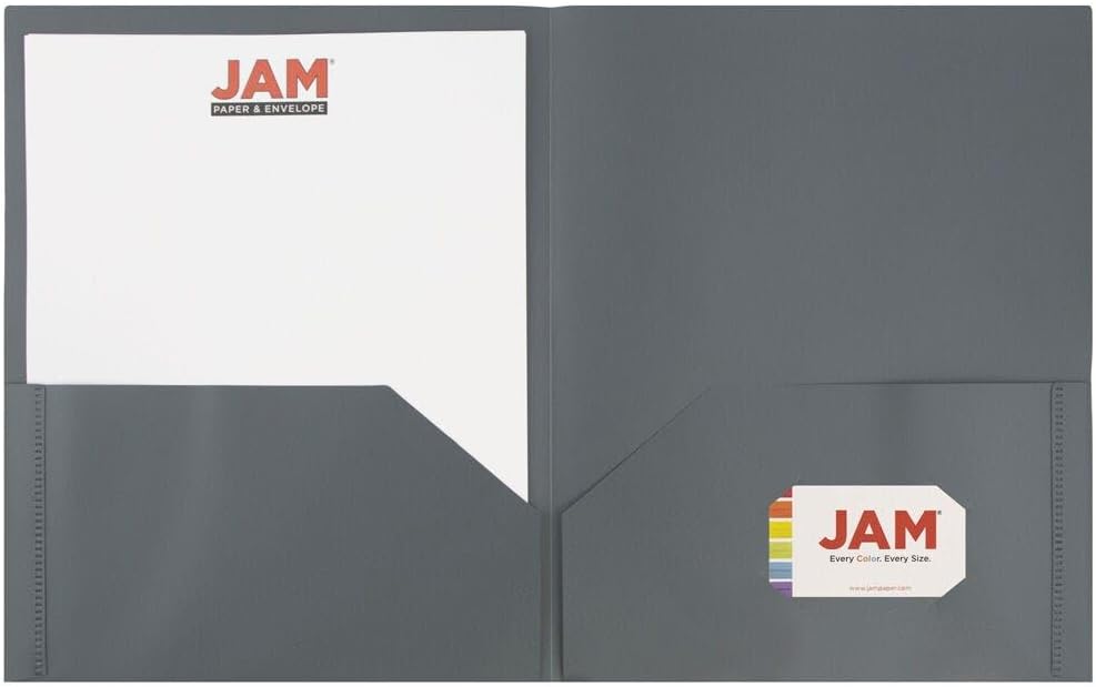 JAM PAPER Plastic 2 Pocket POP Folders - Durable School Folders - Grey - 3/Pack