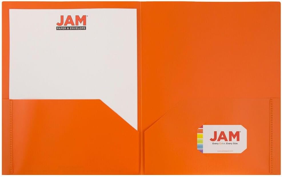 JAM PAPER Plastic 2 Pocket POP Folders - Durable School Folders - Orange - Bulk 144/Box