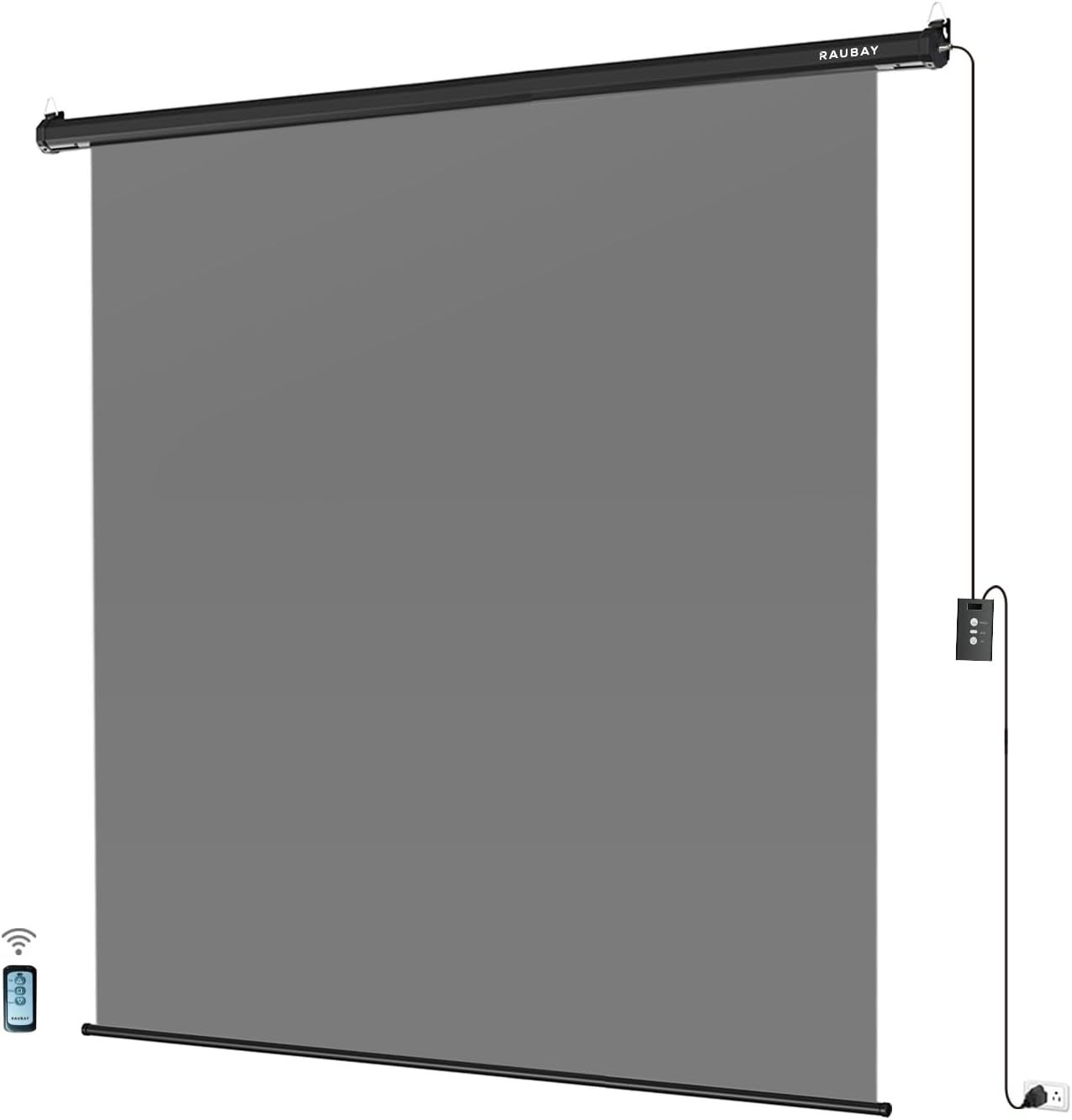 RAUBAY Motorized Pull Down Grey Screen Backdrop - 78.7" x 86.6" Collapsible Wall-Mount Background for Professional Video Production, Photography Studio, Video Conferencing and YouTube, TikTok Creator