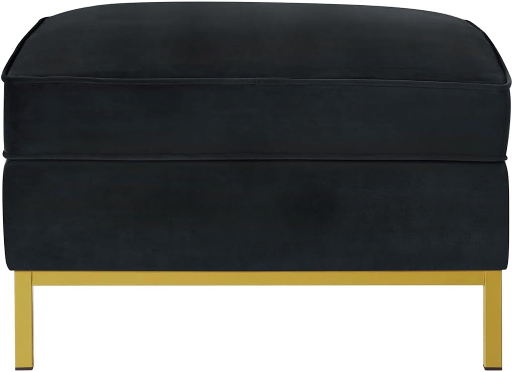 24KF Large Velvet Ottoman, Upholstered Padded Cushion Ottoman Table, Large Foot Rest for Living Room - Black