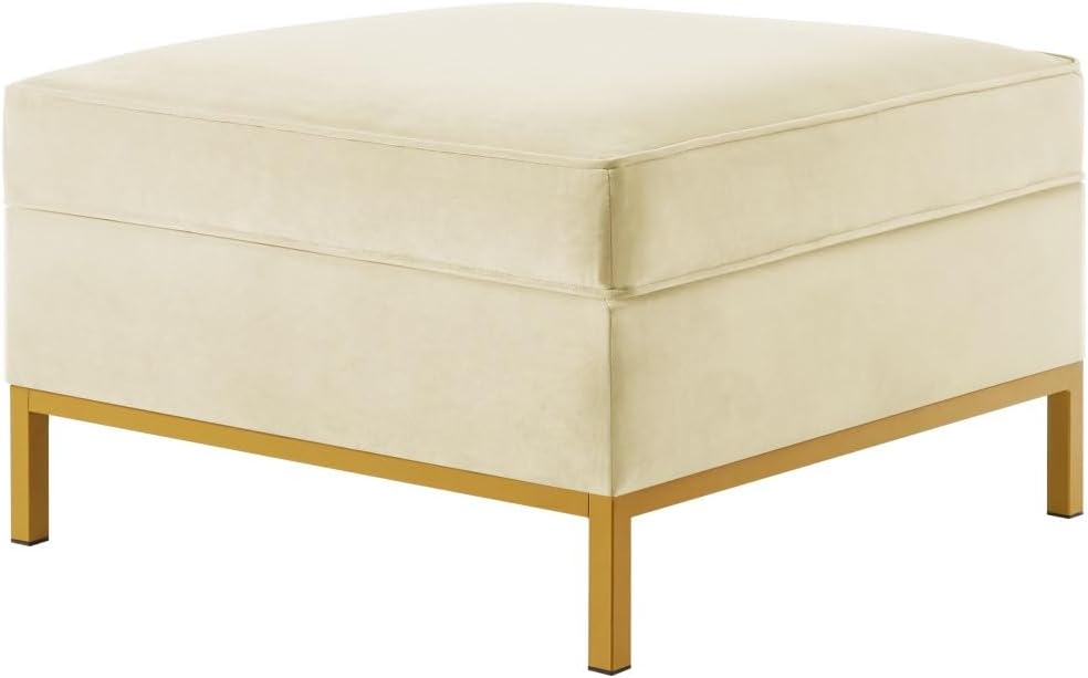 24KF Large Velvet Ottoman - Padded Cushion Foot Rest for Living Room - Cream