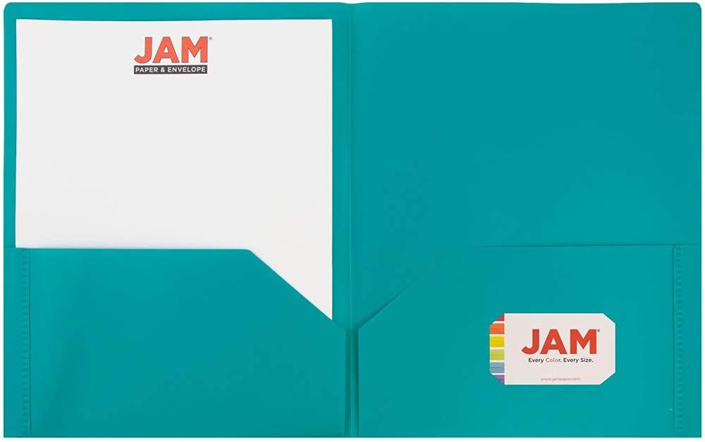 JAM PAPER Plastic 2 Pocket POP Folders - Durable School Folders - Teal Blue - 6/Pack