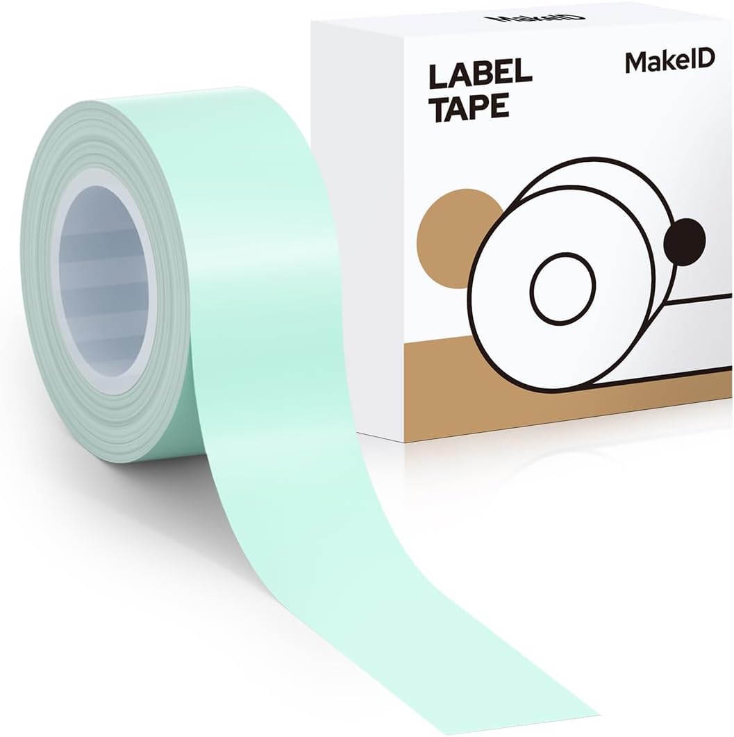 MakeID E1 Q1 Label Maker Tape Refills, 16mm x 4m (0.63" x 13') Continuous Sticker Thermal Laminated Waterproof Self-Adhesive Multipurpose Labeling Tape Replacement