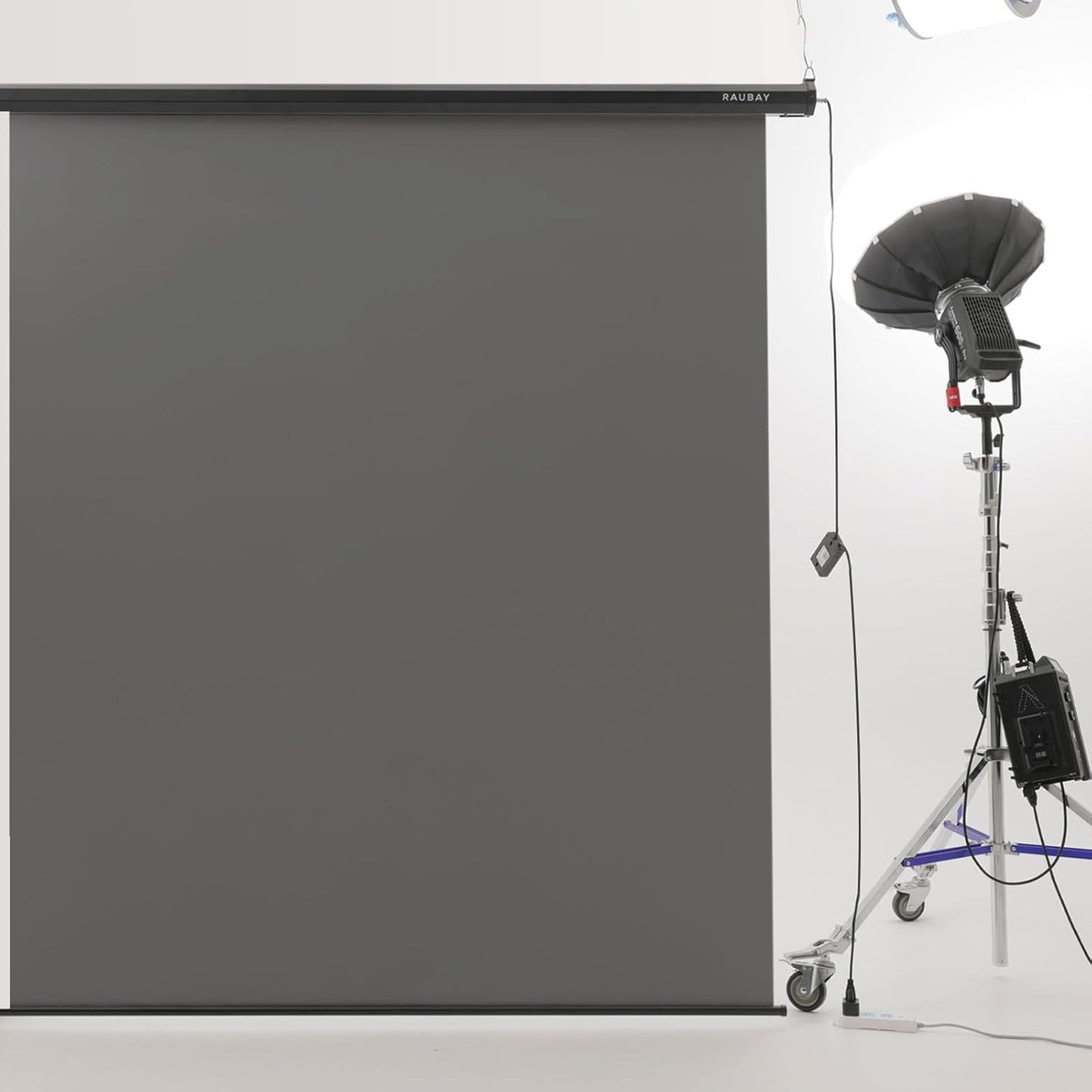 RAUBAY Motorized Pull Down Grey Screen Backdrop - 59.8" x 86.6" Collapsible Wall-Mount Background for Professional Video Production, Photography Studio, Video Conferencing and YouTube, TikTok Creator