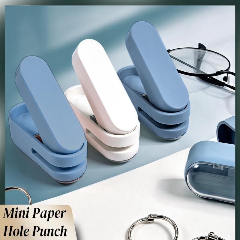 Magnoloran 2 Pack Single Hole Punch, 1/4 inch Mini Small Hole Puncher Heavy Duty Paper Hole Puncher Small Hole Punch One Hole Puncher for Crafts Paper Cards Tags Scrapbook-Blue&White