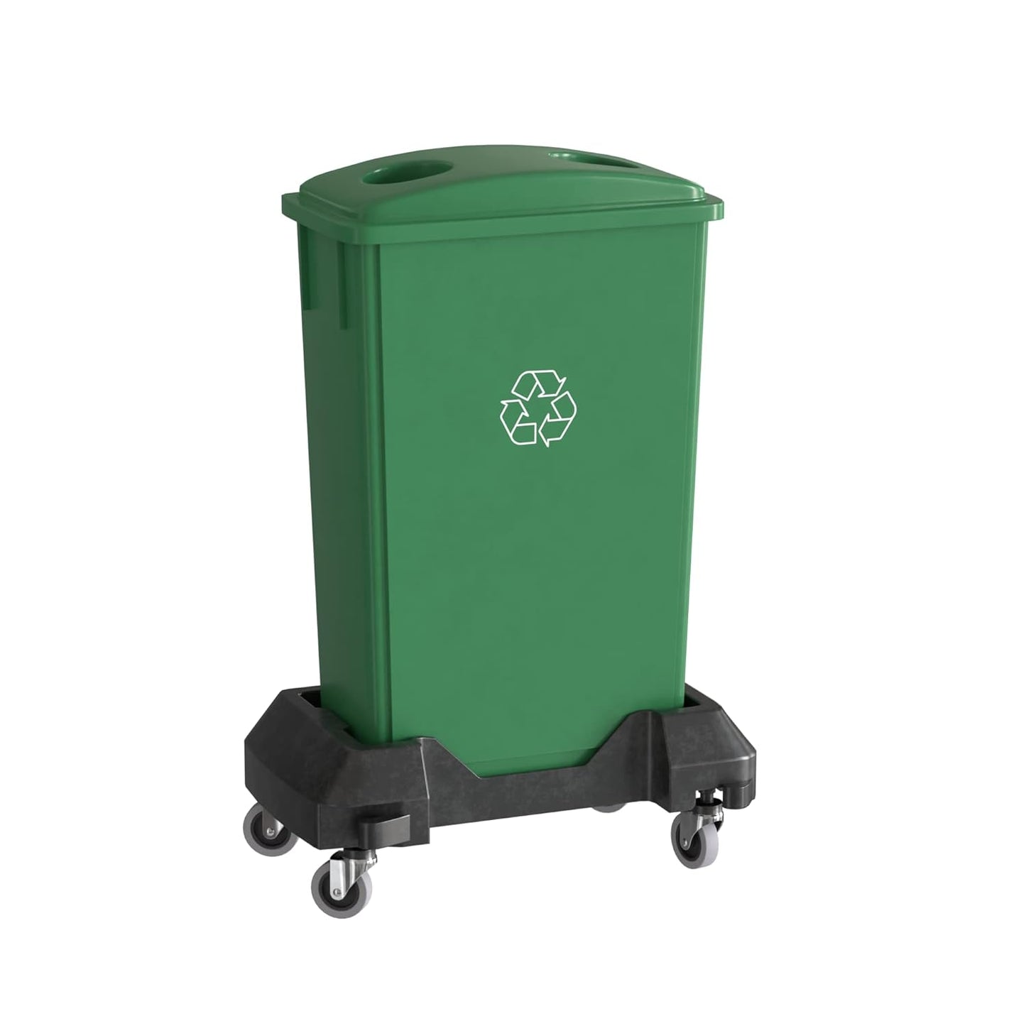 23 Gallon Green Recycle Slim Jim Trash Can with Bottle Slot Lid and Dolly