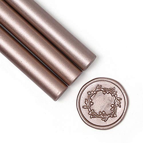 UNIQOOO Mailable Glue Gun Sealing Wax Sticks for Wax Seal Stamp - Metallic Champagne Gold, Great for Xmas Cards, Wedding Invitations, Cards Envelopes, Snail Mails, Wine Packages, Gift Ideas, Pack of 8
