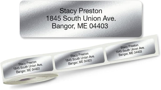 Personalized Return Address Labels, Roll of 250 Silver Foil Self-Adhesive Labels Without Dispenser, Customize with Name & Shipping Address, Colorful Images
