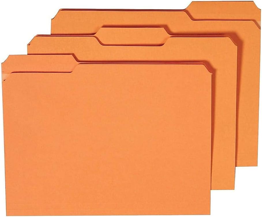 Staples 508929 Colored File Folders w/Reinforced Tabs Letter 3 Tab Orange 100/BX