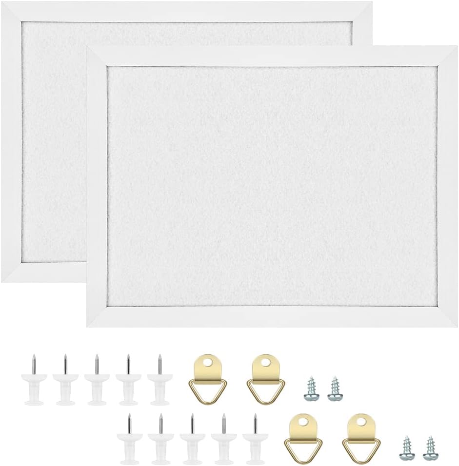 TORASO Cork Board Bulletin Board, Cork Boards for Walls with Pins, Eye Bolts, gaskets, Screws, Pin Board for Office, School and Home (White, 11“x14.5” - 2p)