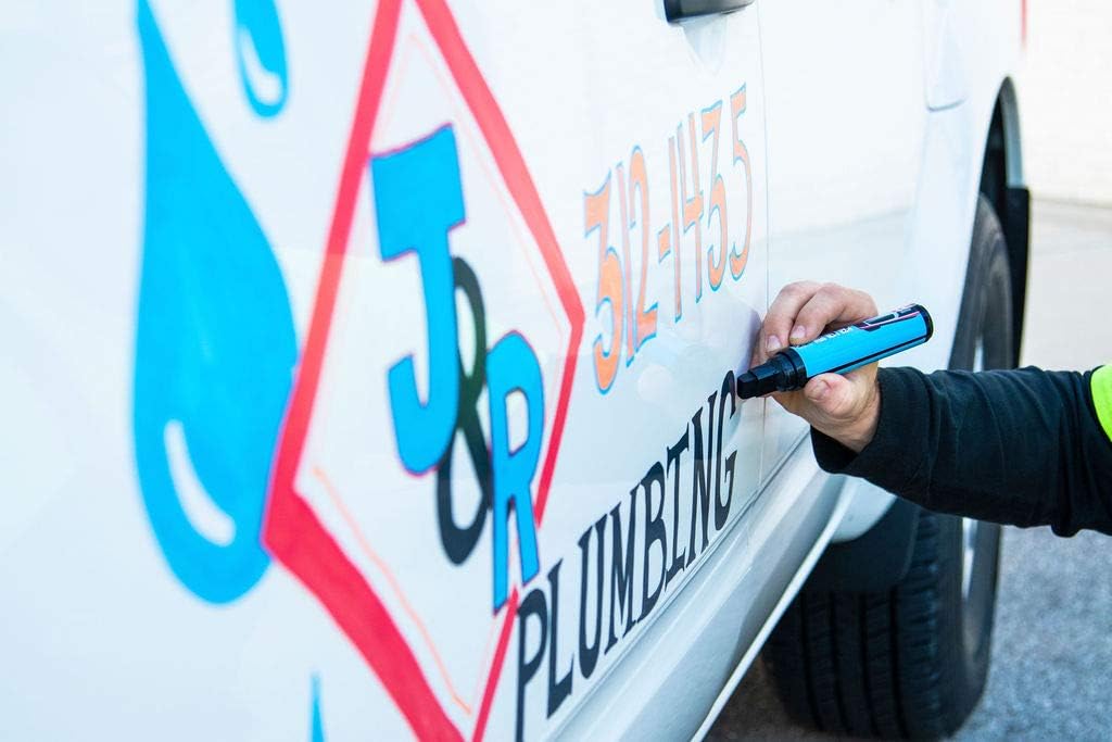 Window Markers for Glass Washable Car Window Paint Pen- Dry Erase Liquid Chalk Marker Car Decorations on All Surfaces, Tire, Windshield - Auto Marker, Autowriter, Rain Resistant (Blue, Jumbo Tip)