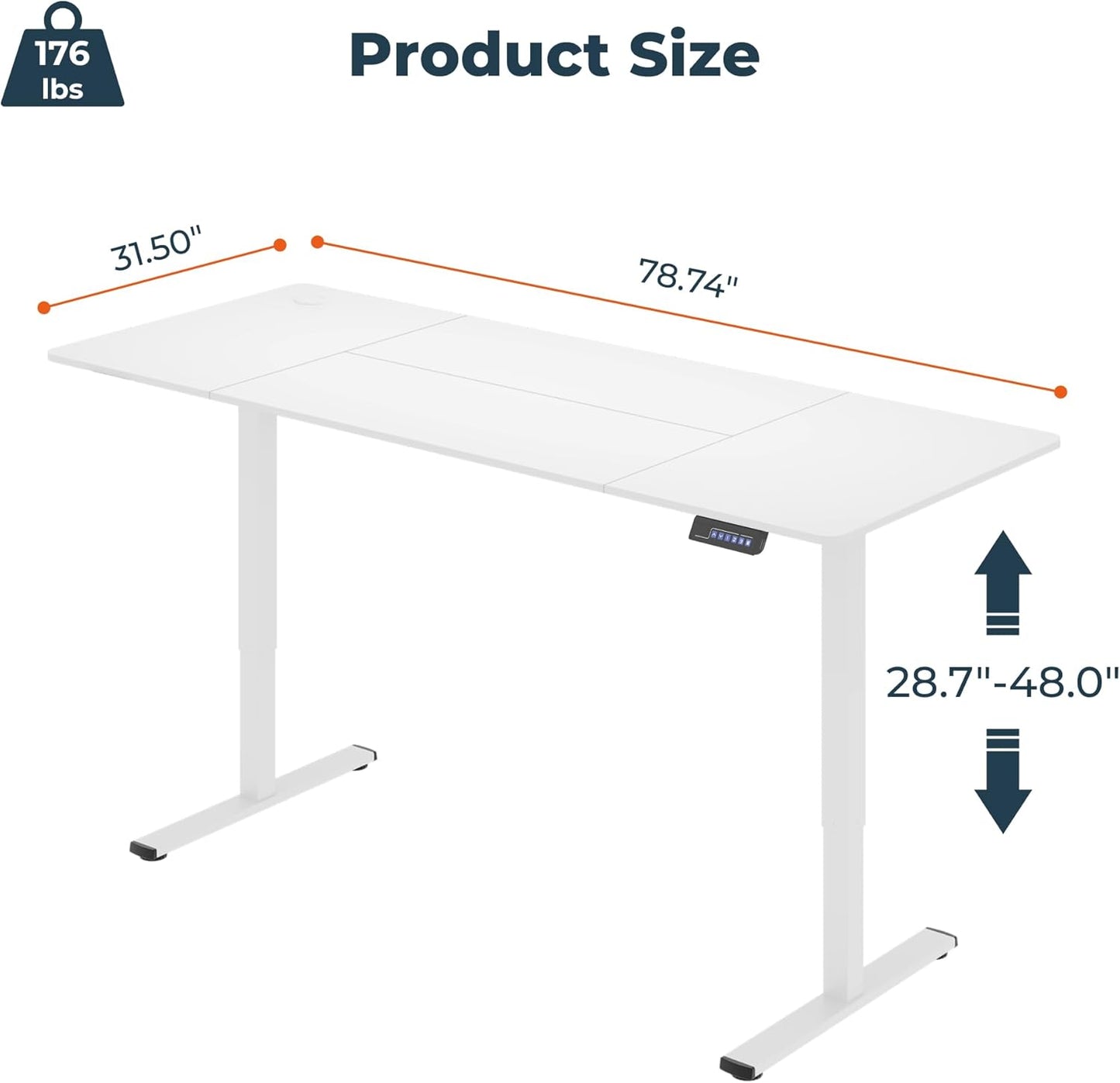 Adjustable Standing Desk, Large 79x31 Inches Standing Desk with Cable Management, Height Adjustable Home Office Computer Desk with Memory Preset&Charging USB Port&Sedentary Reminder