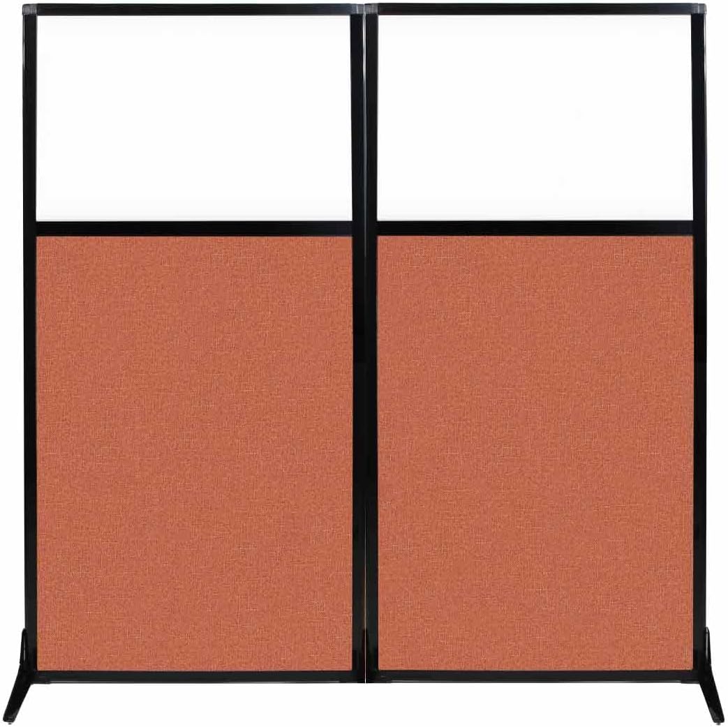 Versare Workstation Partition | Portable Wall Divider | Modern Office Cubicle | Free Standing Privacy Screen | Flexible Work Space | 66" x 70" W/Window, Papaya Fabric Panels