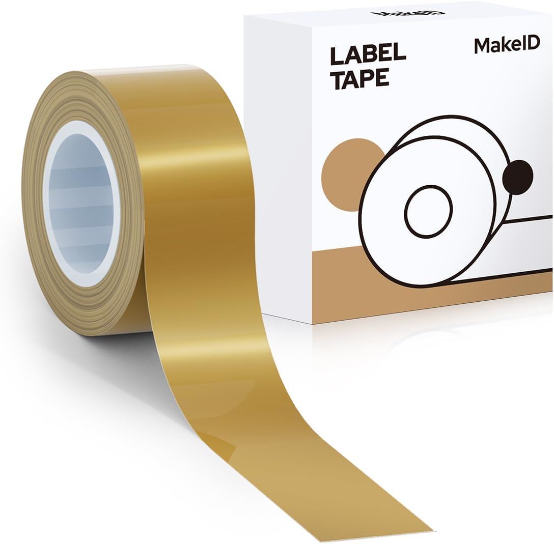 MakeID E1 Q1 Label Maker Tape Refills, 16mm x 4m (0.63" x 13') Continuous Sticker Thermal Laminated Waterproof Self-Adhesive Multipurpose Labeling Tape Replacement