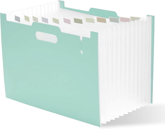 Y YOMA 2 Pack Accordion File Organizer with Handle 12 Pockets Expanding File Folder with Removable Tabs for A4 Letter Size Paper Portable Plastic Filing Organizer Bill Receipt Holder, Mint Green