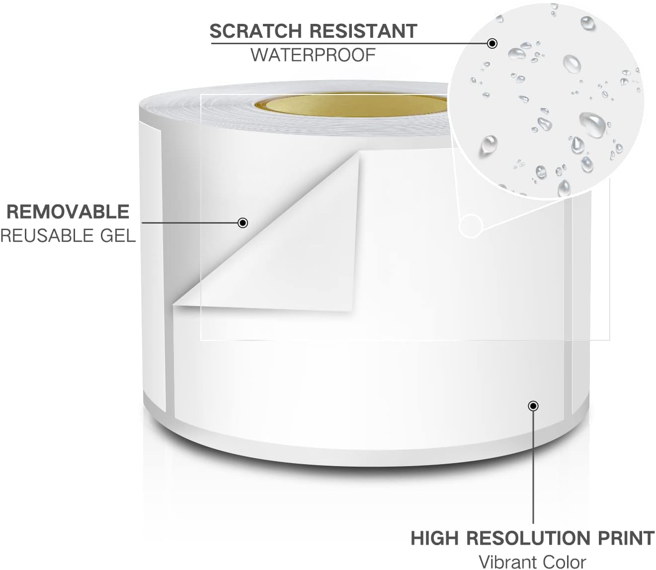 White Rectangle Sticker Labels 3×2 Inch Vinyl Stickers Color Coding Name Tags Roll Removable Waterproof 300 per Dispenser Box