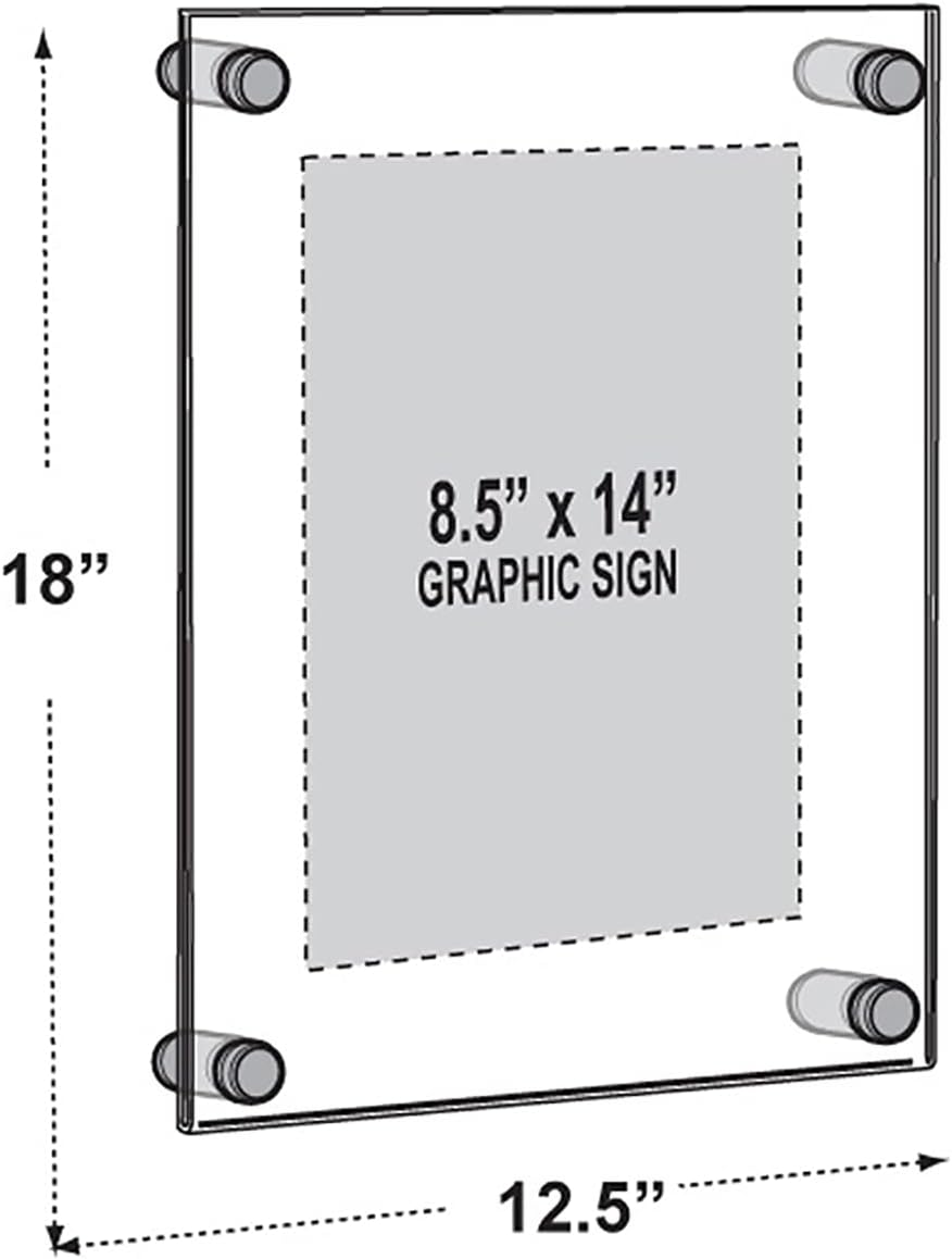 Azar Displays 105506-BLK Acrylic Floating Double Panel Wall Frame,8.5" x 14" Graphic Size, Overall Frame Size: 12.5" x 18", Black