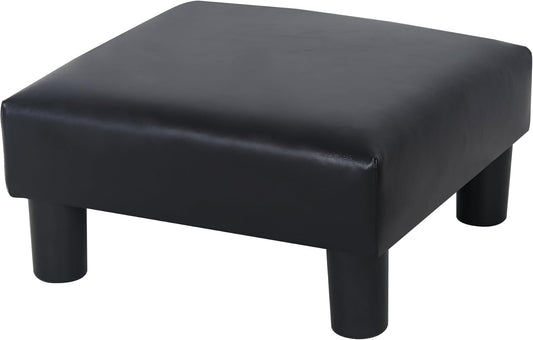 Joveco Small Footstool Ottoman, PU Leather Square Upholstered Footrest with Plastic Legs, Under Desk Foot Stools for Living Room Bedroom Office, Black