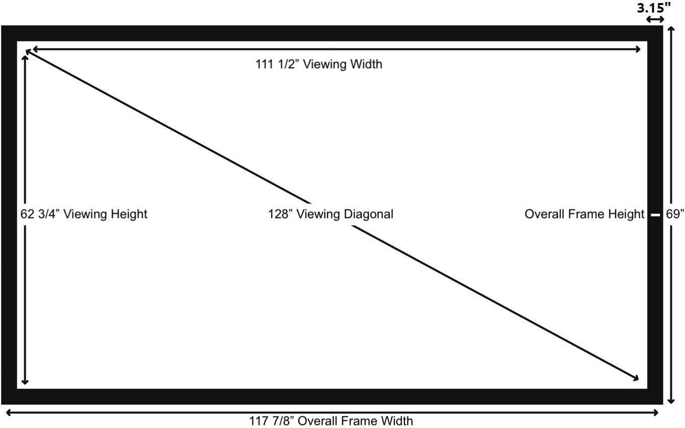 Silver Ticket Products STR Series 6 Piece Home Theater Fixed Frame 4K / 8K Ultra HD, HDTV, HDR & Active 3D Movie Projection Screen, 16:9 Format, 128" Diagonal, Woven Acoustic Material STR-169128-WAB