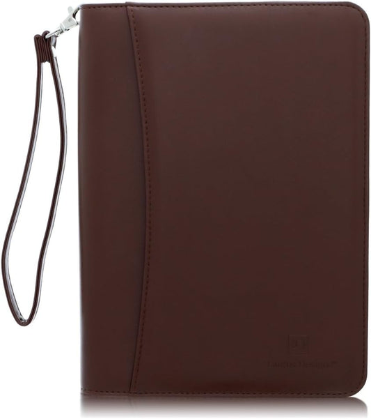 Zippered Portfolio Binder with Junior Legal 5x8 Notepad - Dark Brown PU Faux Leather Business Padfolio Organizer Folder with 8 Inch Tablet Sleeve & Gift Box by Lautus Designs