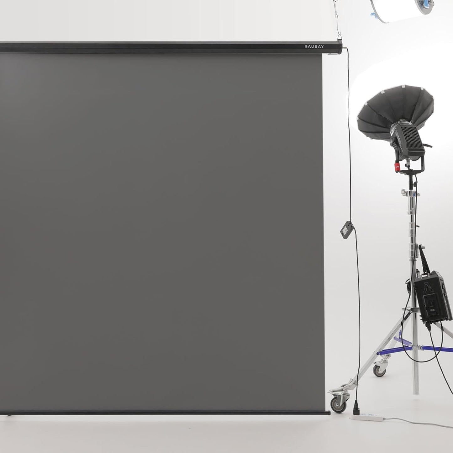 RAUBAY Motorized Pull Down Grey Screen Backdrop - 78.7" x 86.6" Collapsible Wall-Mount Background for Professional Video Production, Photography Studio, Video Conferencing and YouTube, TikTok Creator