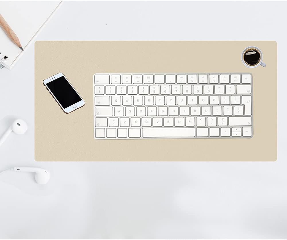 KINGFOM Desk Pad Office Desktop Protecter, PU Leather Desk Mat Blotters Organizer with Comfortable Writing Surface (23.6" x 11.8", Beige)