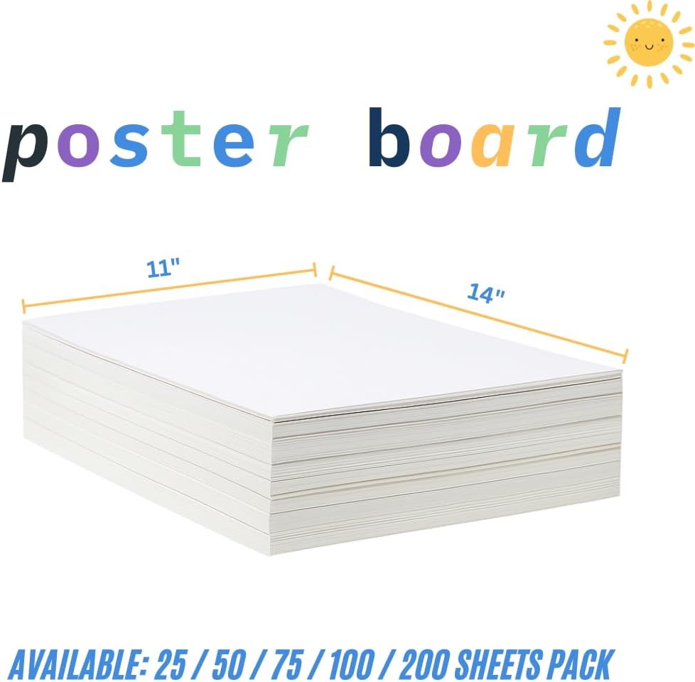 Century Lemon™ 11" x 14" White Poster Board, 25 Sheets Superb Multipurpose Bulk Poster Board for School, Office, and Craft Projects, 256-84-001
