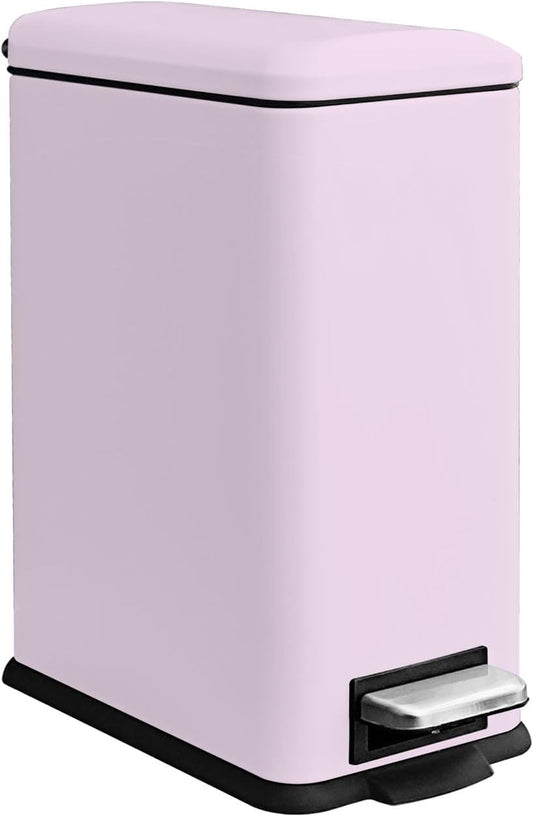 Rubbish Bin with Lid, 10 L, Stainless Steel Bathroom Waste Bin, Small Waste Bin, Pedal Bin, Stainless Steel for Bathroom, Bedroom and Office, Pink