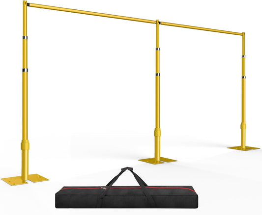 EMART Backdrop Stand Heavy Duty 8.9ftx20ft, Adjustable Pipe and Drape Photo Background Support Kit, Metal Frame with Flat Base for Wedding Birthday Party Banquet Decorations-Gold