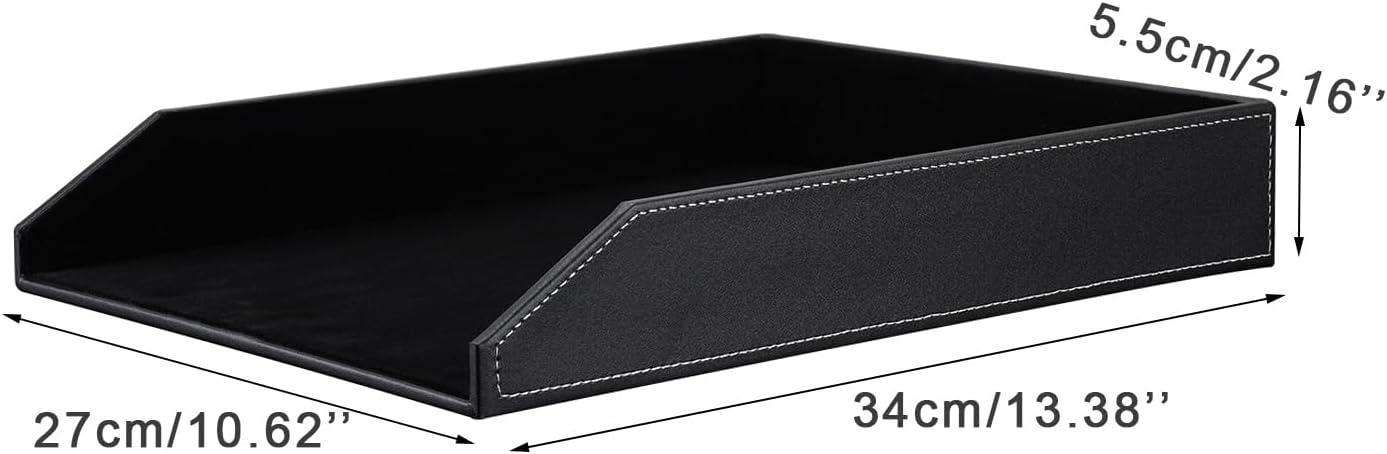 KINGFOM Letter Tray, PU Leather Paper Organizer Tray for Desk, Paper Organizer Storage Holder for Office Home or School A4 Size Black