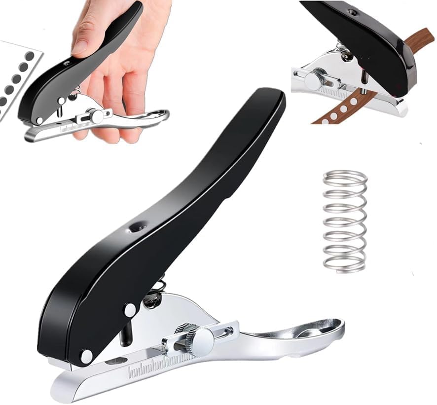 Single Hole Punch 1/4 inch-6mm Round Heavy Duty Hole Puncher Badge Hole Punch Paper Punch Portable Hand Held Long Hole Puncher for Craft Paper Plastic Cardboard Business Card Photos-Black