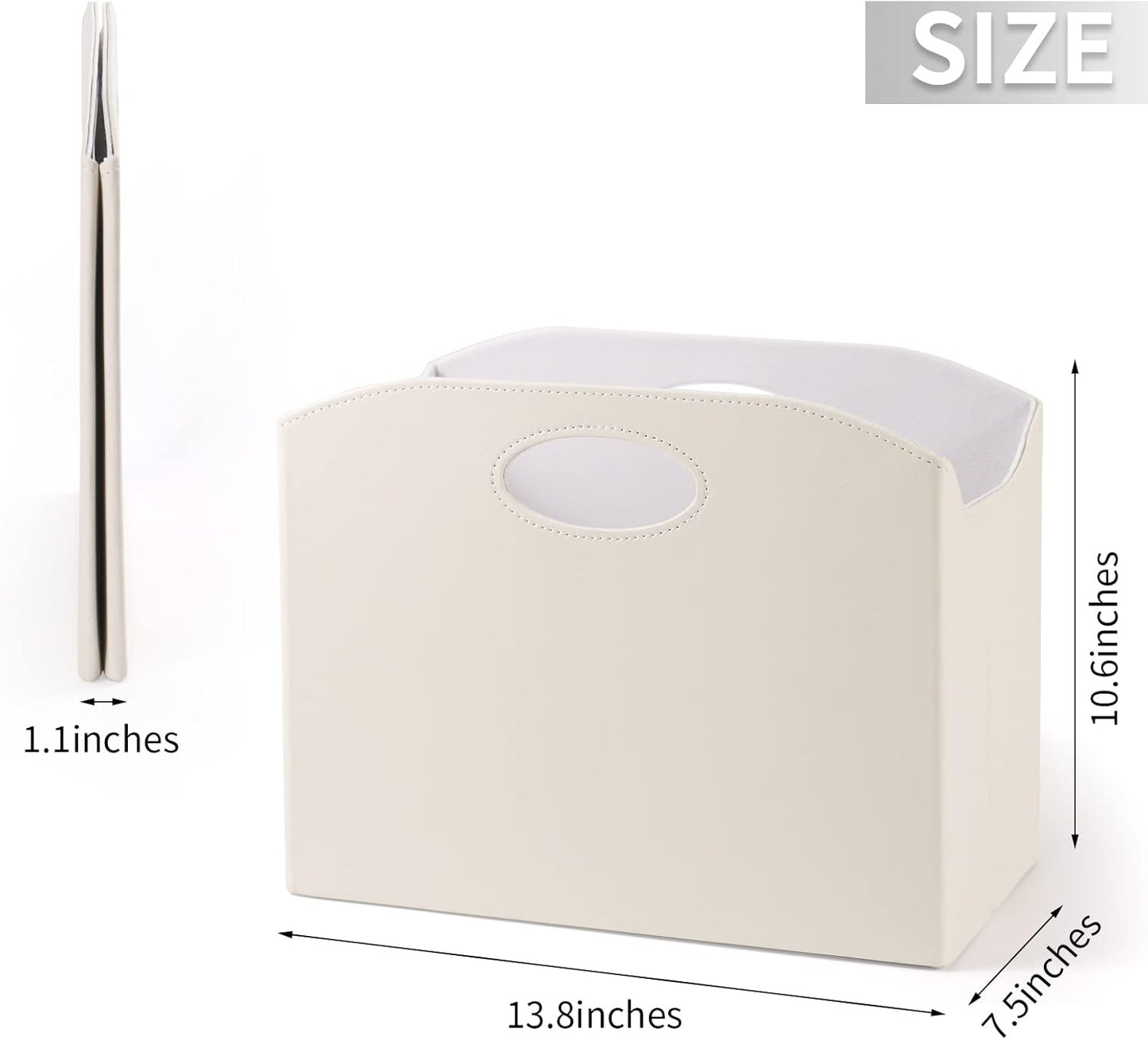 EZDeco Magazine Holder Foldable Magazine Rack Floor PU Leather File Holder Newspaper Book Storage Basket Document File Folder Organizer for Office Home (Off-white-1)