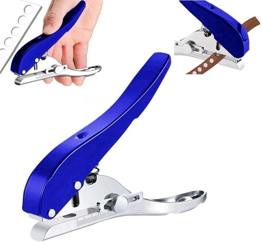 Single Hole Punch Heavy Duty Hole Puncher Single Handheld Paper Punch Small Hole Puncher One Hole Punch for Crafts Paper Cards Tags Scrapbook Plastic Cardboard-5/16 inch-8mm, Blue
