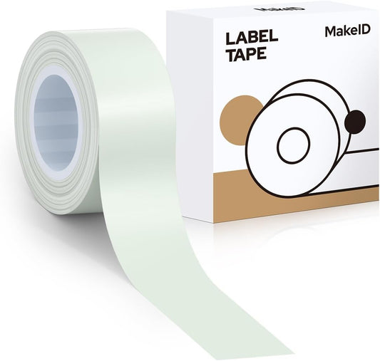 MakeID E1 Q1 Label Maker Tape Refills, 16mm x 4m (0.63" x 13') Continuous Sticker Thermal Laminated Waterproof Self-Adhesive Multipurpose Labeling Tape Replacement