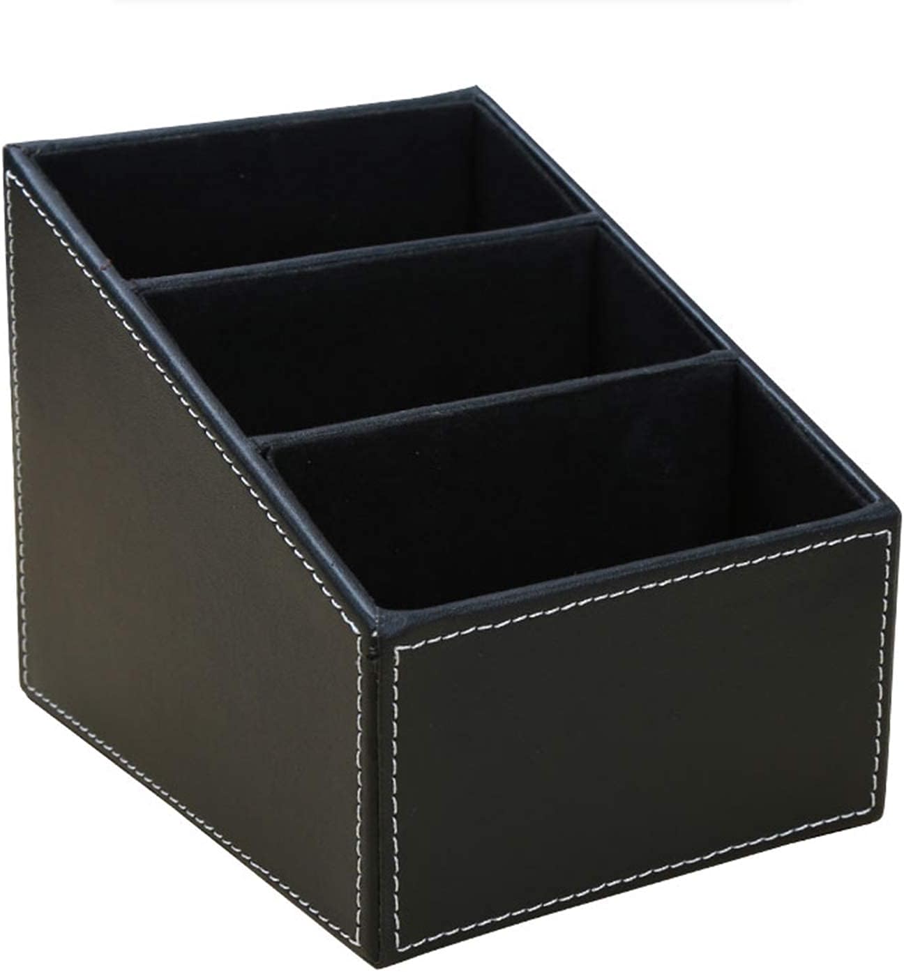 KINGFOM Remote Control Holder with 3 Compartments Pu Leather Remote Caddy Desktop Organizer Store Brush, Pencil, TV Guide, DVD, CD, Blu-Ray, Media Player, Heater Controllers(Black)