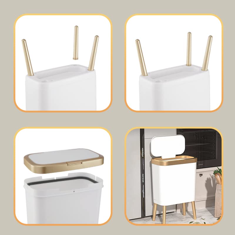 Procade 2Pack White Trash Can with Lid, Bathroom Trash Can with Gold Edge, Narrow Modern Garbage Can for Bedroom, Slim Plastic Trash Bin for Room,Kitchen, Living Room, Office,4 Gallon