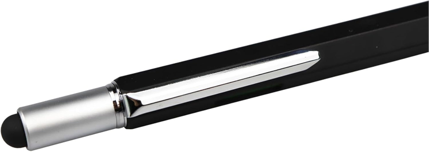 DUNBONG Metal Multi tool Pen 6-in-1 Stylus Pen - With Screwdriver, Ballpoint Pen Black ink, Stylus pen, Level and Ruler, 1-Count (Black)