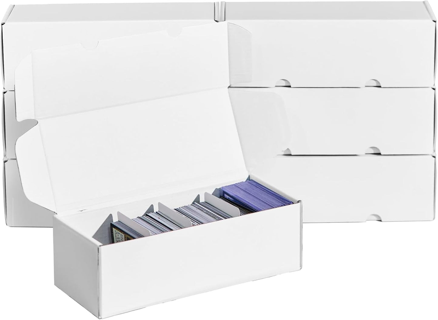 NUMINA 7 Pack 600 Card Storage Box Organizer for Trading Card Collection, Heavy Duty Sports Cardboard Box, Trading Gaming Cards Storage Box with Adjustable Dividers