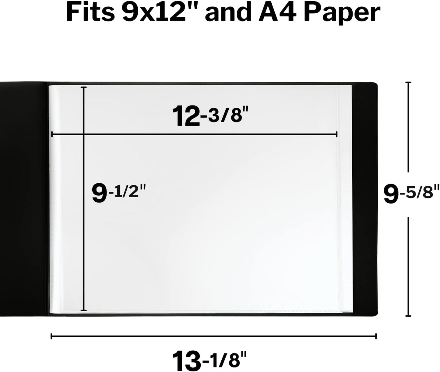 Dunwell Landscape 9x12 Presentation Book, (Black, Horizontal), 24-Pocket Binder with Plastic Sleeves, Displays 48 Pages 9 x 12 or A4 Certificates, Keepsakes, Kids Art, Acid-Free Poly Portfolio Binder
