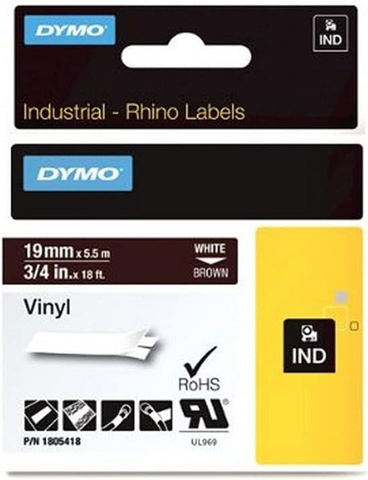 DYMO Rhino Adhesive Vinyl Label Tape, 3/4-inch, 18-Foot Cassette, Brown (1805418)