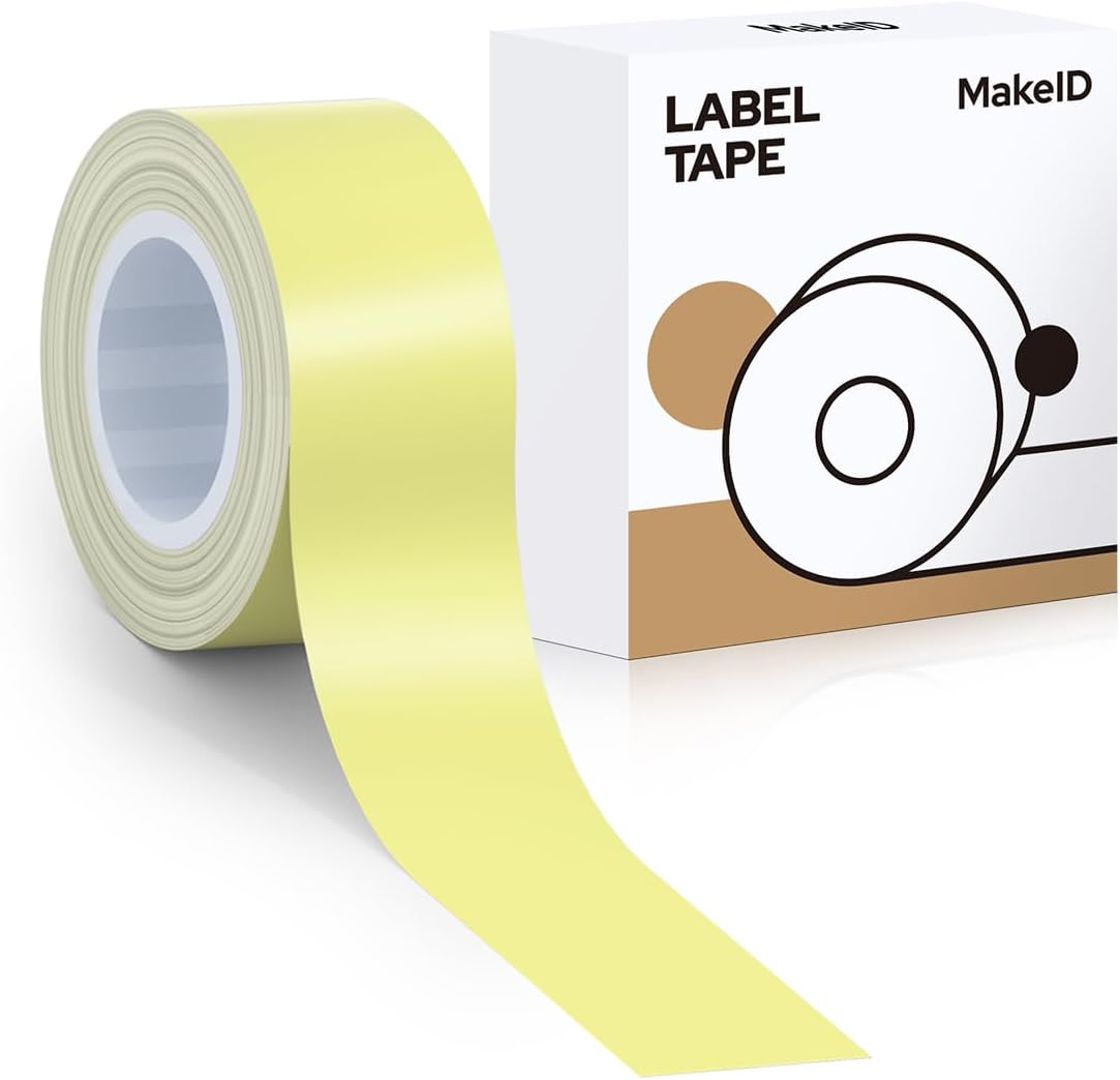 MakeID E1 Q1 Label Maker Tape Refills, 16mm x 4m (0.63" x 13') Continuous Sticker Thermal Laminated Waterproof Self-Adhesive Multipurpose Labeling Tape Replacement