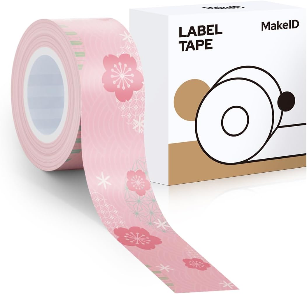 MakeID E1 Q1 Label Maker Tape Refills, 16mm x 4m (0.63" x 13') Continuous Sticker Thermal Laminated Waterproof Self-Adhesive Multipurpose Labeling Tape Replacement