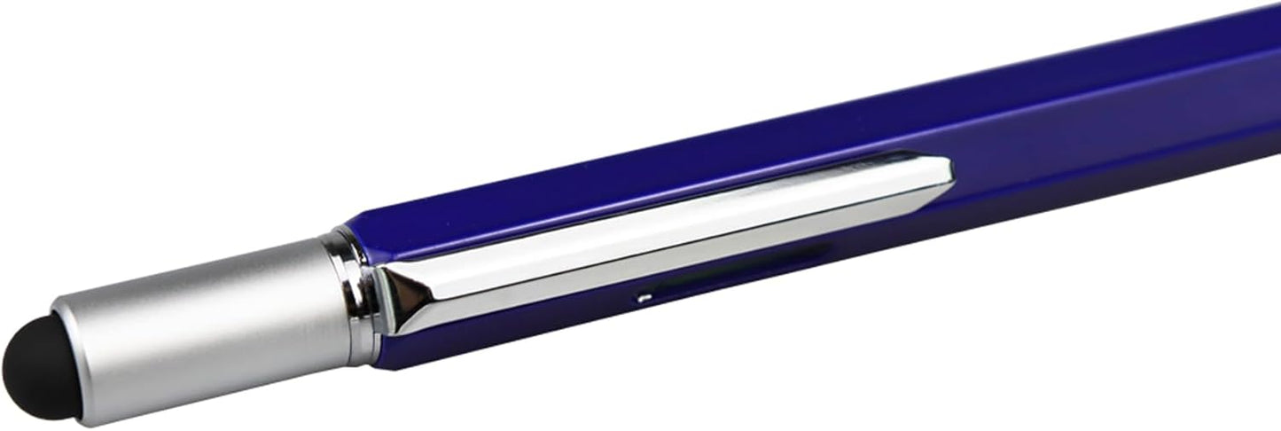 DUNBONG Metal Multi tool Pen 6-in-1 Stylus Pen - With Screwdriver, Ballpoint Pen Black ink, Stylus pen, Level and Ruler, 1-Count (Blue)